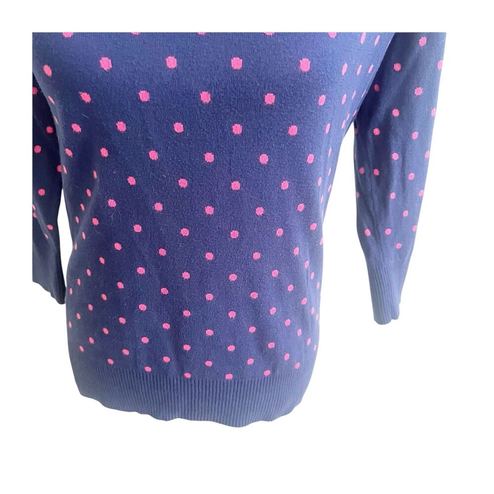 Liz Claiborne Women's Medium Petite MP Sweater Blue Pink Polka Dots Shoulder Zip - Picture 8 of 12